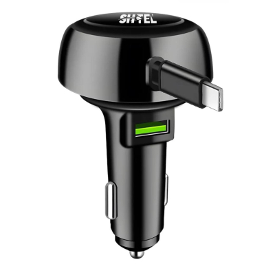 SHTEL , Chargeur de Voiture Rétractable SnapCar Rapide – Adaptateur Allume-Cigare USB Type C et iPhone, Universel