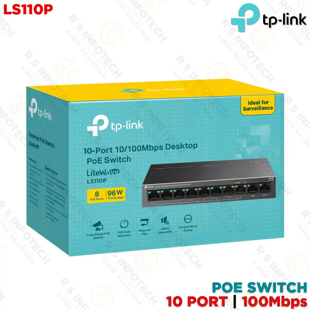 Switch PoE+ 10 Ports TP-Link LS110P (96W) – 8 Ports PoE+, Mode Extend 250m & Mode Isolationimage-2