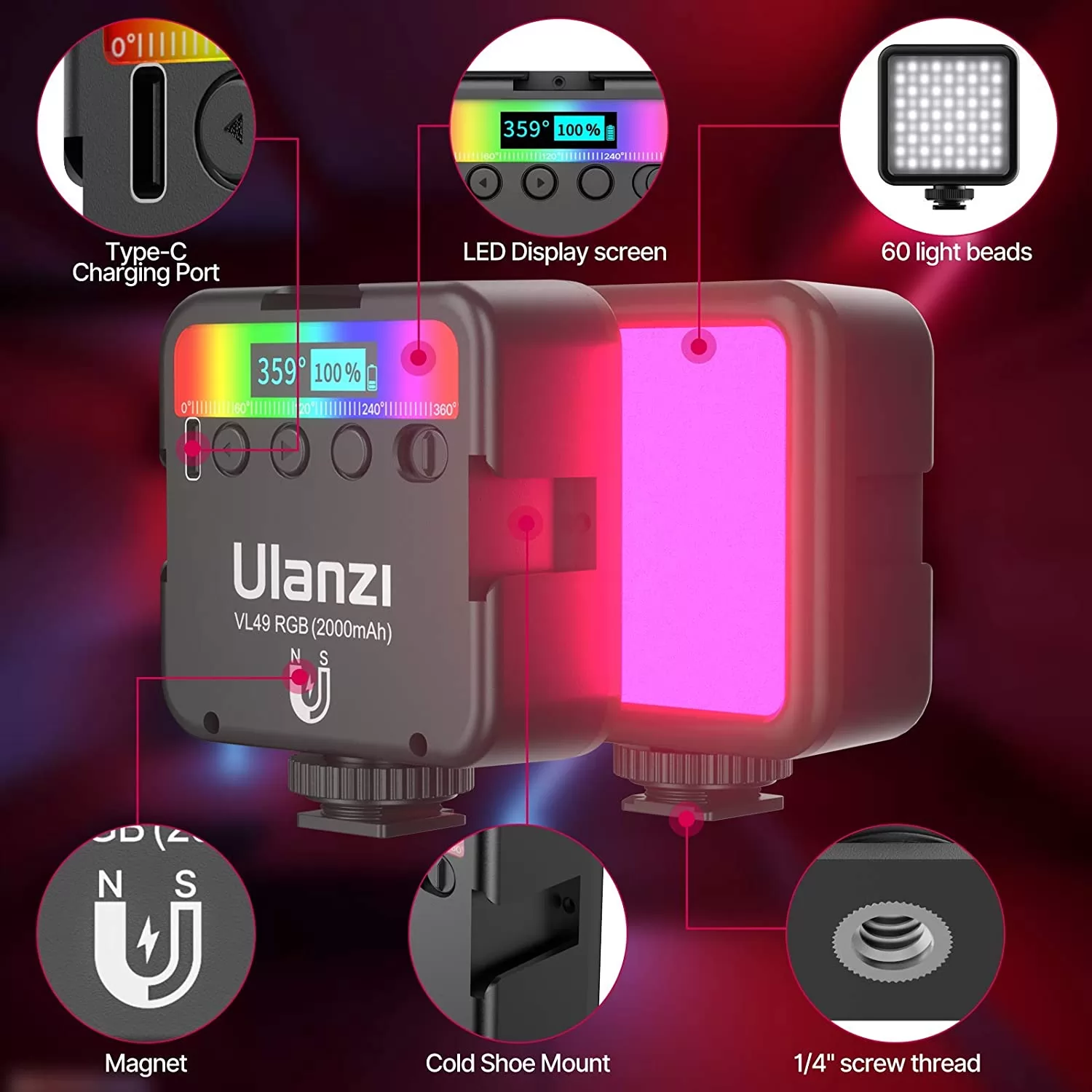 Mini Lumière de Photographie LED RGB Ulanzi VL49image-2