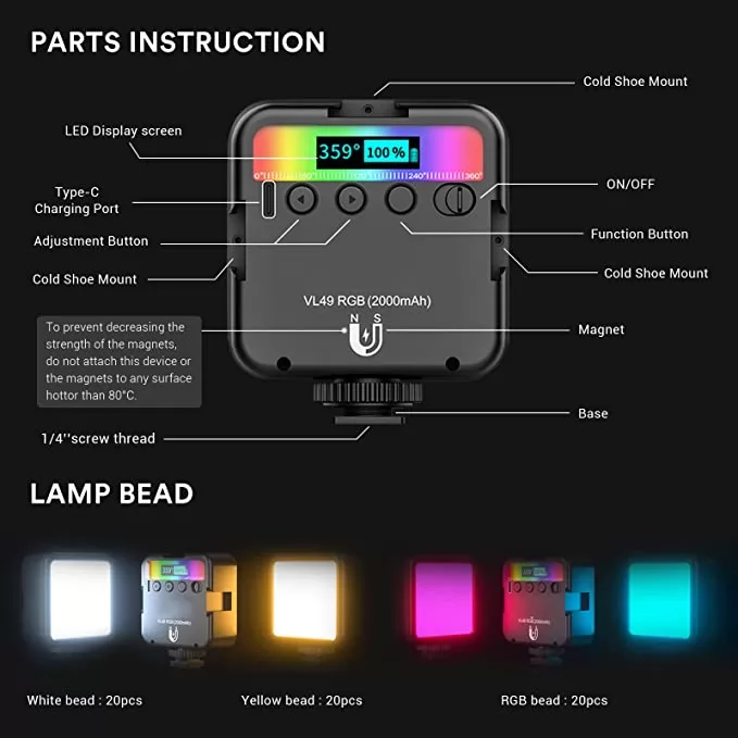 Mini Lumière de Photographie LED RGB Ulanzi VL49image 4