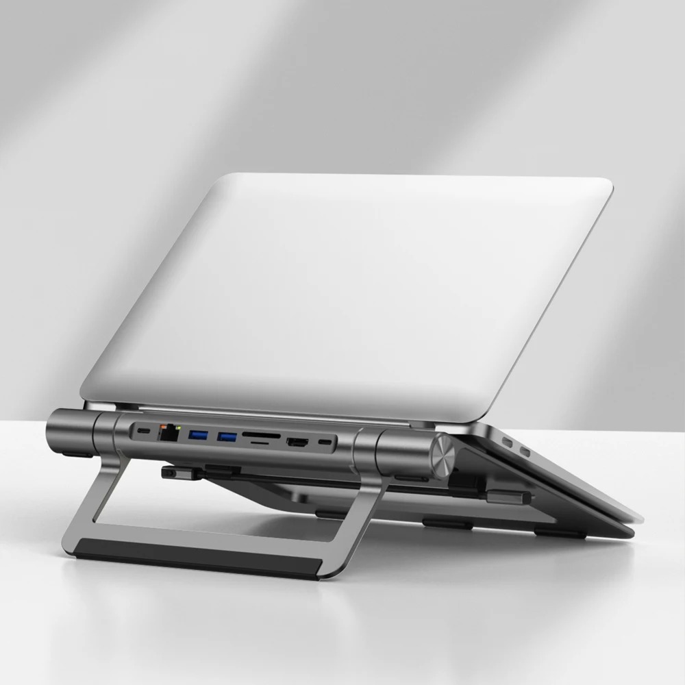 Support Ordinateur Portable WiWU A821CH 8-en-1 – Station USB-C Intégrée, Pliable Aluminium, Rotation 360°, Dissipation de Chaleurimage-2