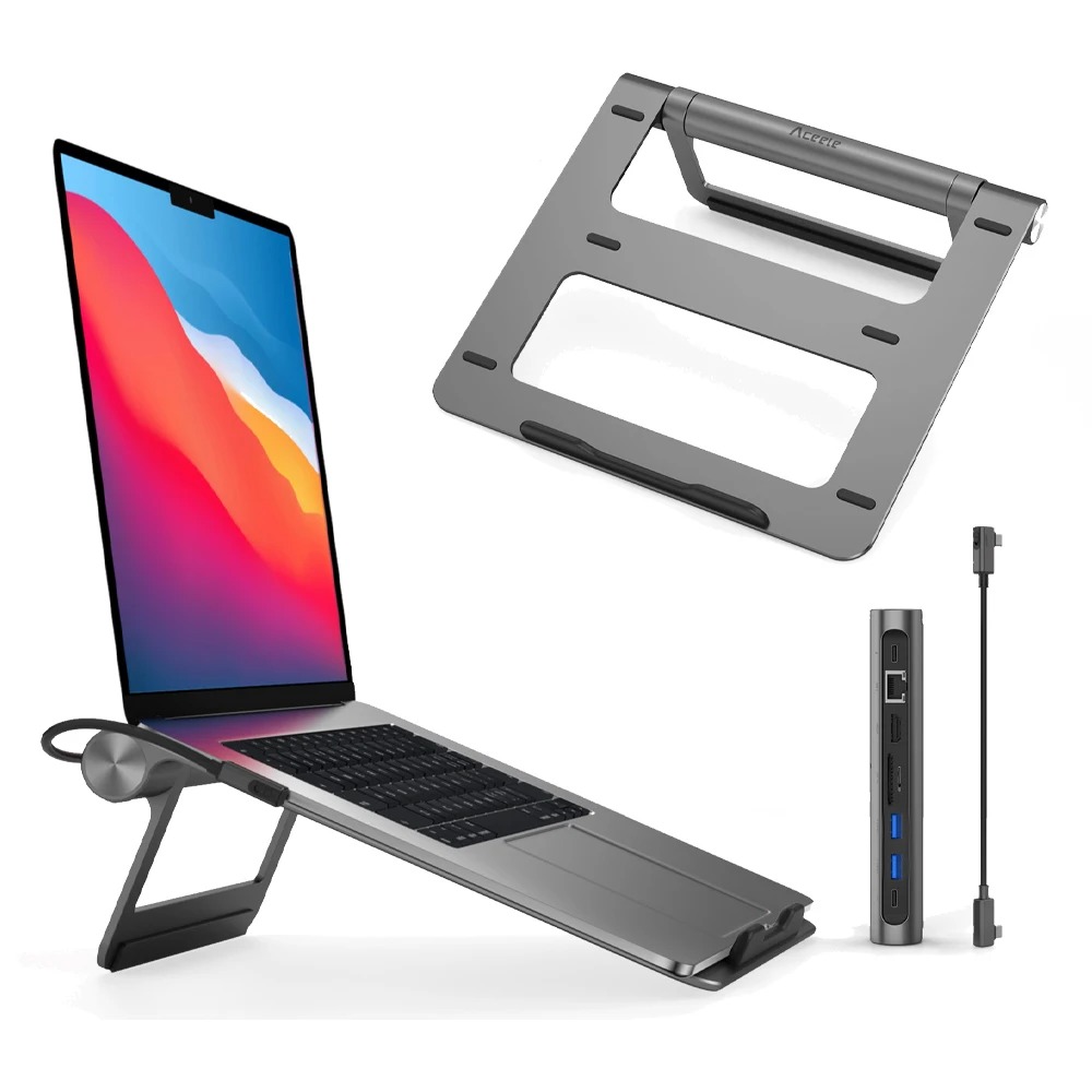 Support Ordinateur Portable WiWU A821CH 8-en-1 – Station USB-C Intégrée, Pliable Aluminium, Rotation 360°, Dissipation de Chaleur image 3