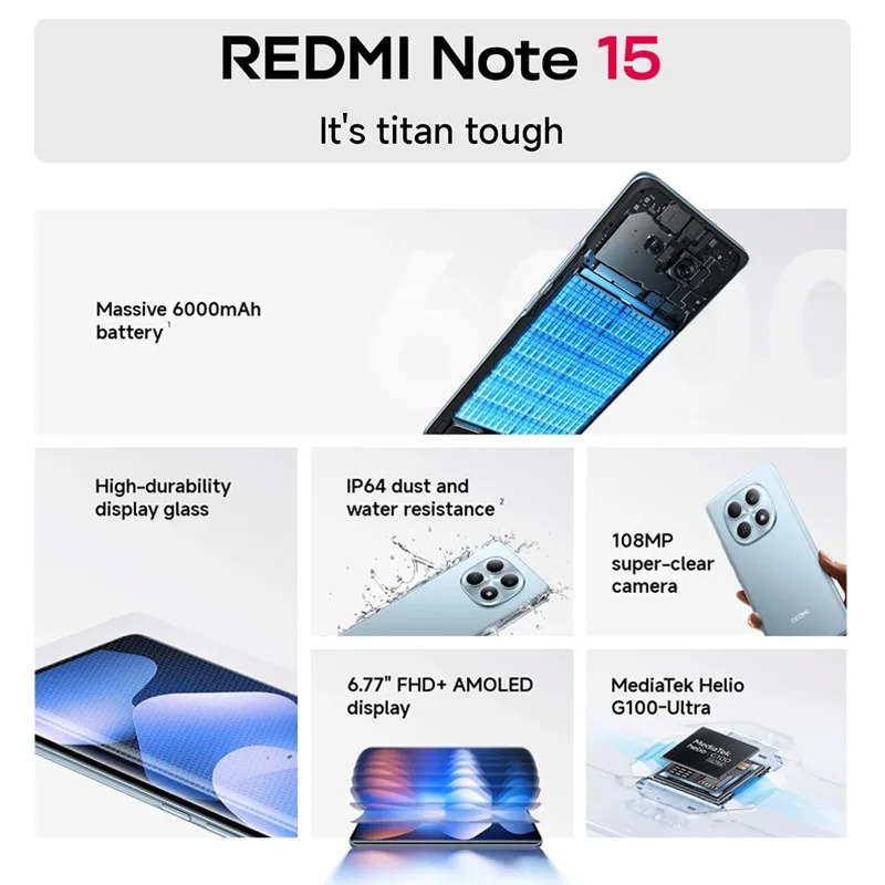 Xiaomi Redmi Note 15 4G Version Globale — Smartphone AMOLED 108MP avec Batterie 6000 mAhimage-2